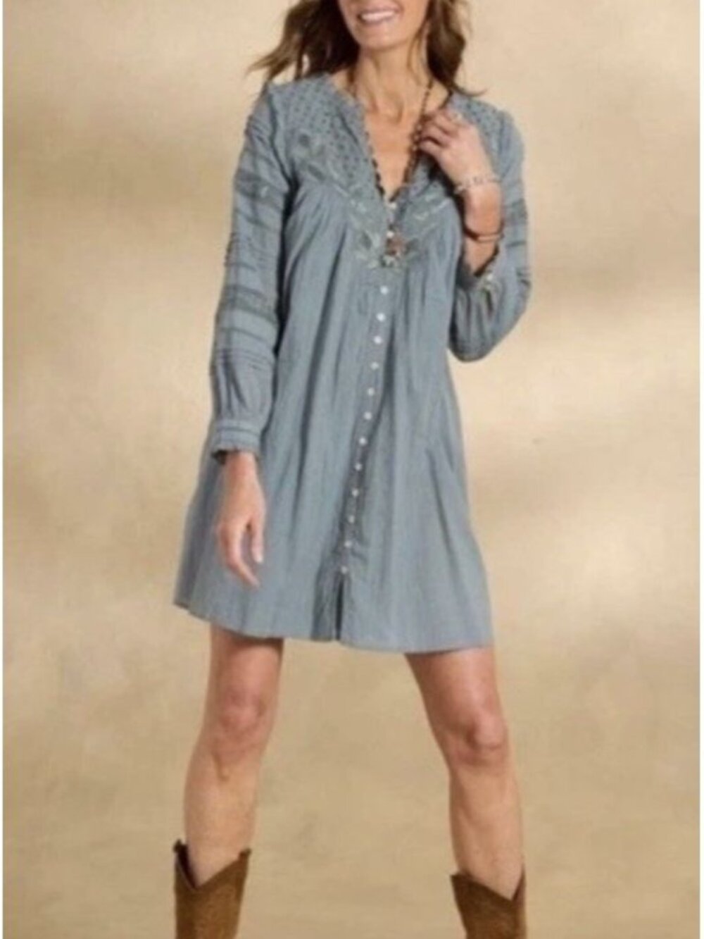$165 Sundance Women’s Small S ANDI Lace Dress Teal Boho Eyelet Pheasant